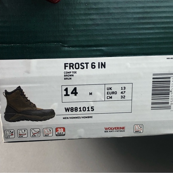 Wolverine Frost 6in W881015 Men’s Waterproof Brown Winter Snow Boots Size 14M - Picture 9 of 11